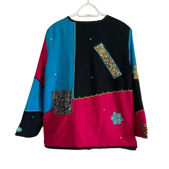 Indigo Moon Patchwork Jacket XL (16-18) Embroidered Artsy Boho Shacket - Picture 2 of 7
